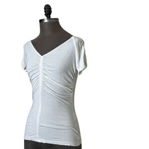 Joseph Ribkoff White Cinched Front Off Shoulder Blouse Career Layering Size 8